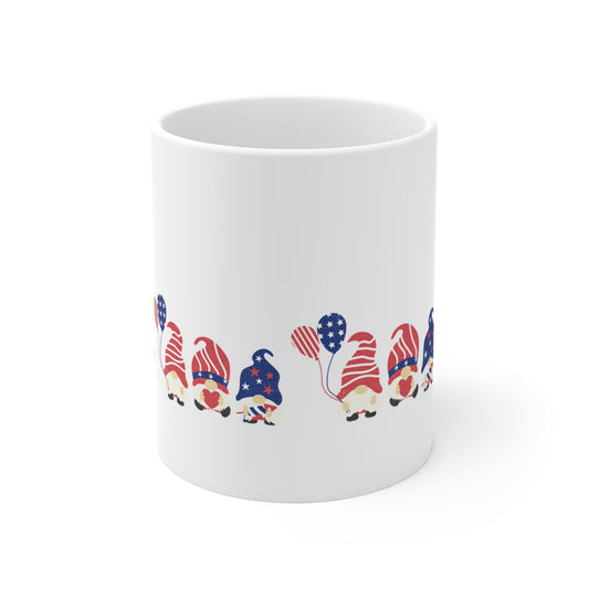 Patriotic Gnome Coffee Mug - 11oz Ceramic Cup for 4th of July, Gifts for Her, Holiday Decor, Red White Blue Drinkware, Cute Gnome Mug